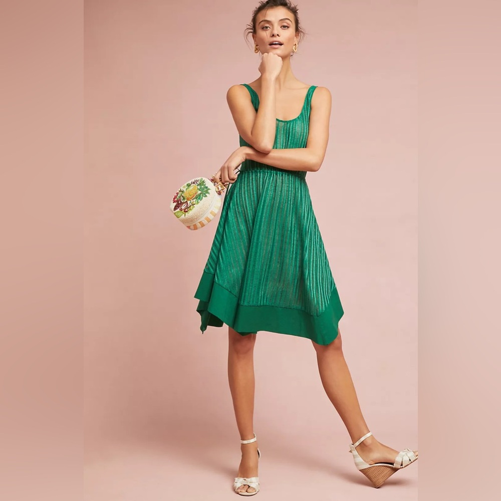 Anthropologie Tracy Reese Green Fit And Flare Dress Size Small